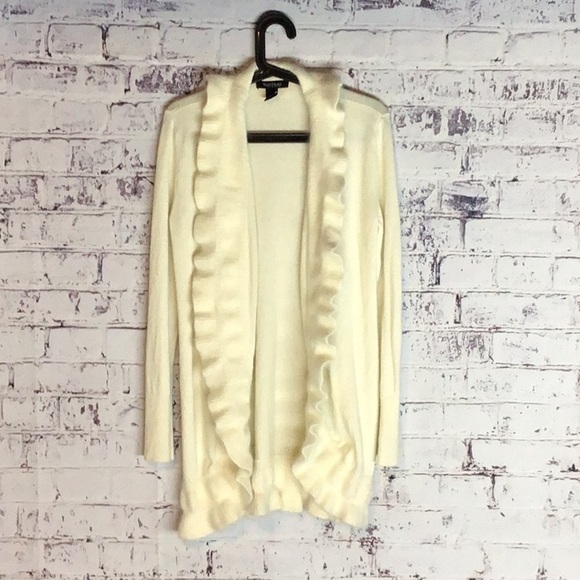 ✨White House Black Market Cream Plush Trim Long Cardigan Sweater - Picture 2 of 6